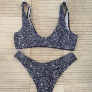 ZAFUL Navy/White Dot Scoop Neck Bikini Set Size M